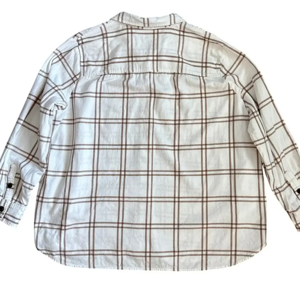 J. Crew Plus Neutral Plaid Flannel Shirt Jacket Cream‎ Brown Size XXL